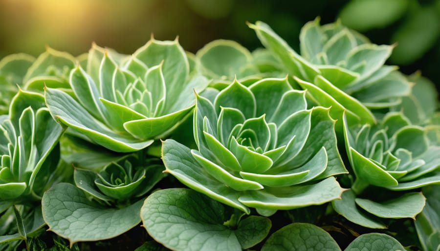 Child's hands touching soft, fuzzy lamb's ear plants in garden