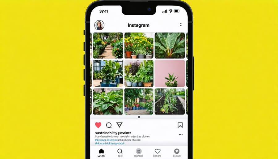 Social media screen showing trending gardening hashtags and community posts