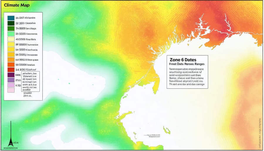 USDA Hardiness Zone 6 map highlighting temperature ranges and typical frost dates