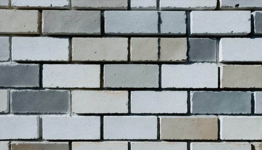 Close-up of interlocking concrete retaining wall blocks showing proper installation and connection system