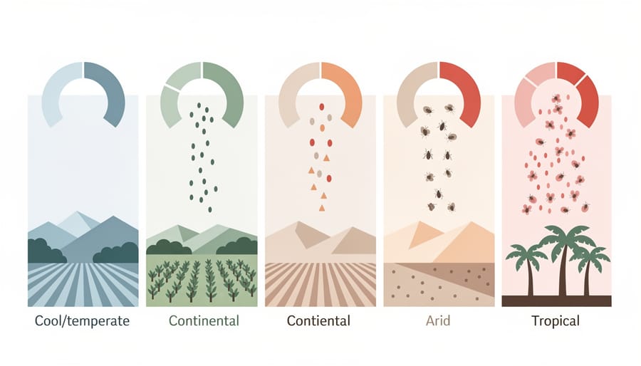 Visual representation of gardens in different climate zones from cold to warm regions