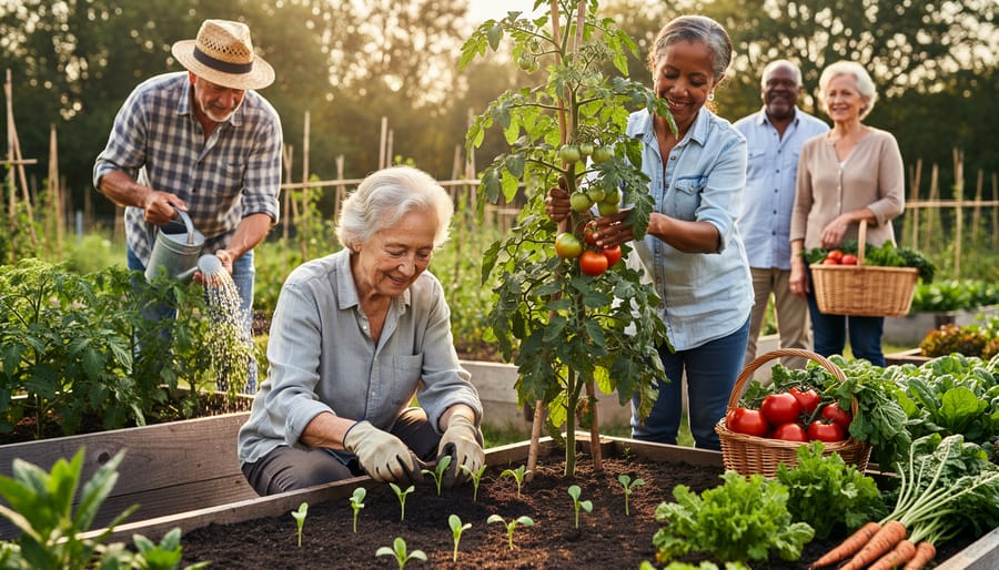 Close-up of senior's hands holding young seedling plant with soil