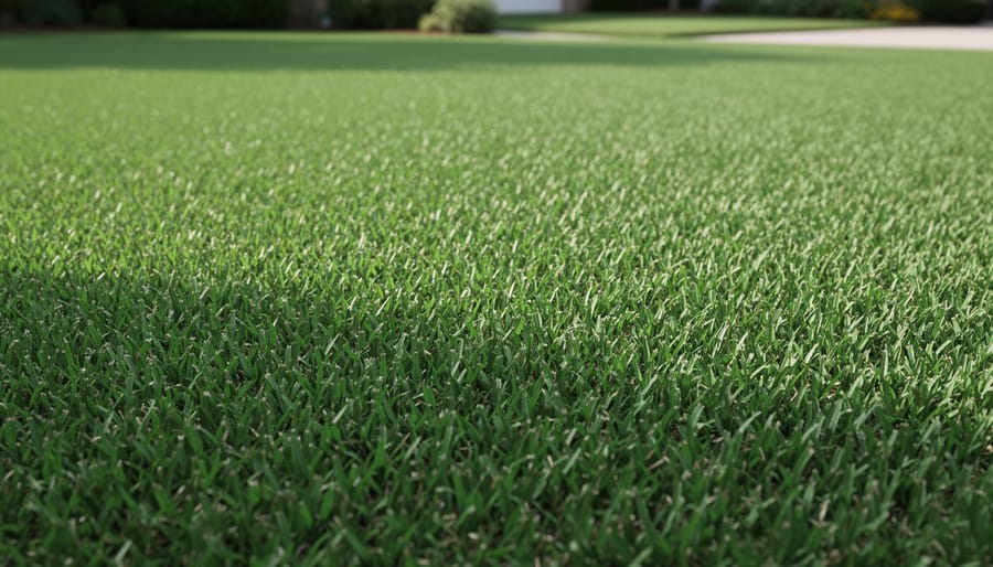 Thick, healthy zoysia grass lawn showing vibrant green color and dense growth pattern