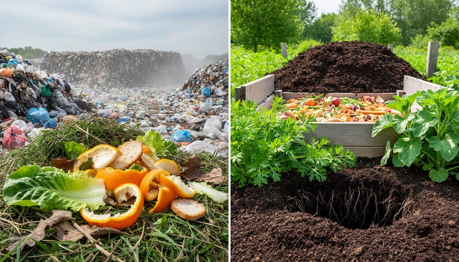 Overflowing garbage bins filled with organic waste on residential curb