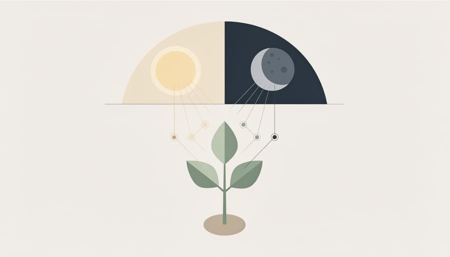 Flowering plant with shadow demonstrating photoperiod and light sensing