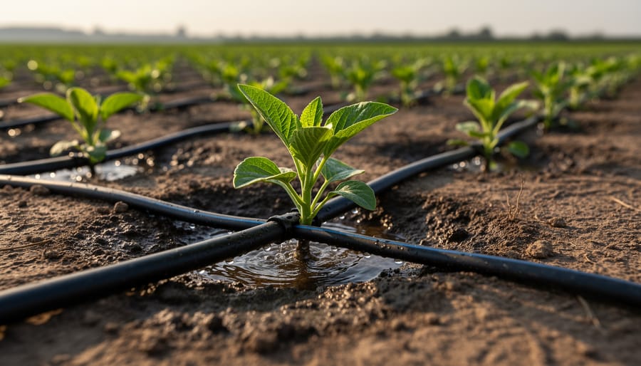 Drip irrigation emitter watering drought-resistant plants at root level