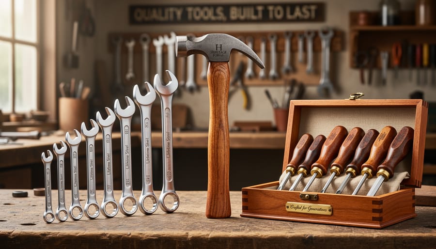 Close-up of gardener's hands holding well-worn vintage metal trowel with wooden handle