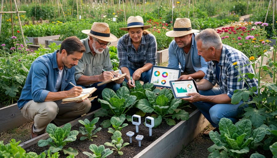 Master gardener examining plant health in productive greenhouse environment