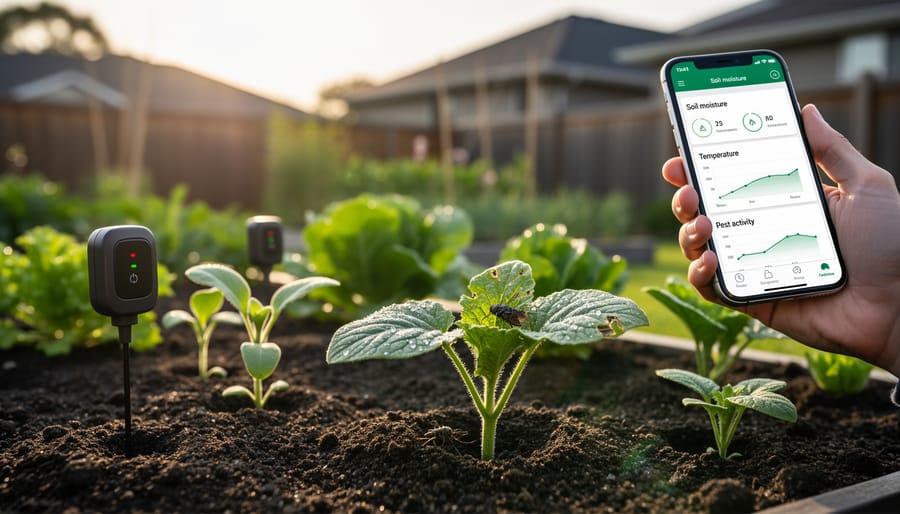 Wireless smart sensor installed in vegetable garden for pest monitoring