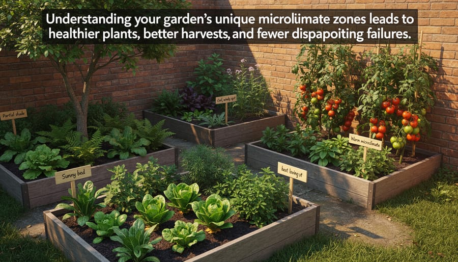 Thriving vegetable garden with abundant tomatoes and healthy diverse crops in organized beds