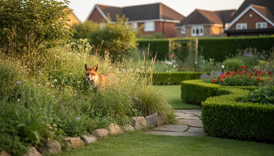 Garden design showing wild native plant area beside protected vegetable garden