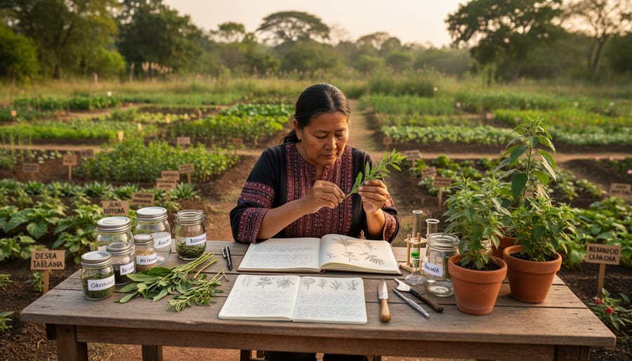 Collection of indigenous medicinal plants growing in organized ethnobotanical garden bed