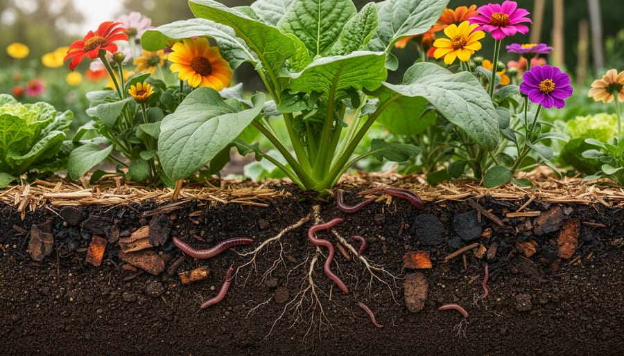 Close-up of rich dark compost soil with visible organic matter