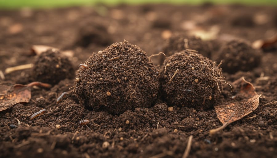 Close-up of healthy, crumbly soil with small roots and organic matter held in a hand.