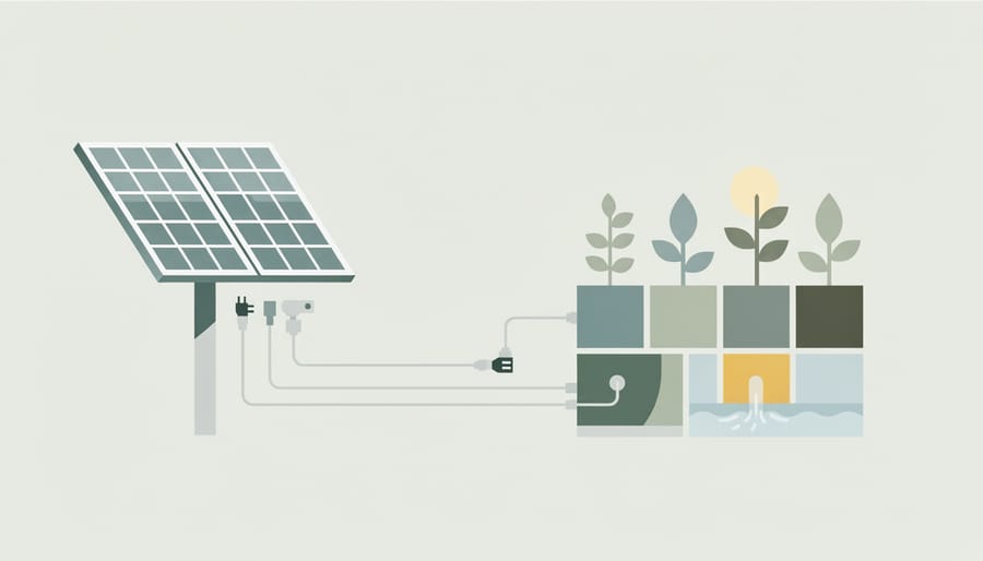 Gardener’s hands connecting solar components for a garden power system